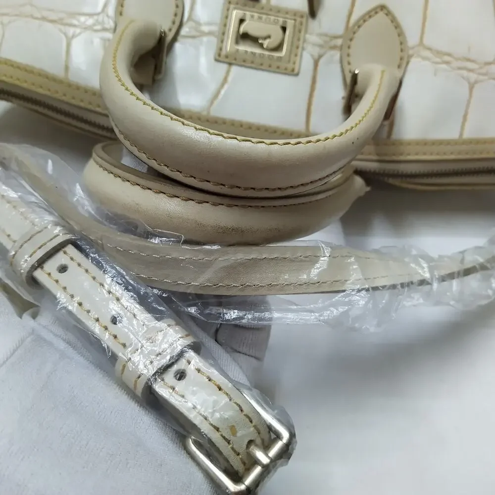 Dooney & Bourke Off White Leather Crocodile Embossed Top Handle Satchel Bag